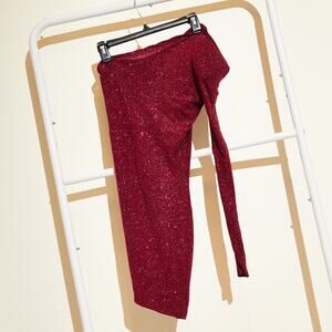 Brian Lichtenberg One Sleeve Red Glittery Prom Dress